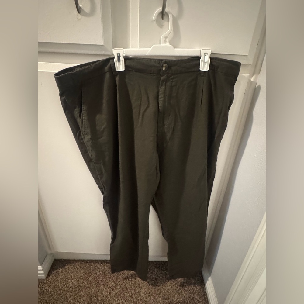 Old Navy Loose Taper Linen Blend Men's Olive Green Casual Pants XXL NWT